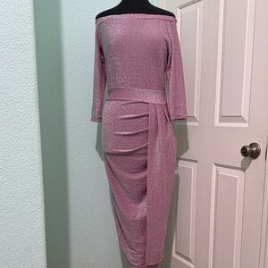 Chic Off-Shoulder Pink Long Sleeve Dress